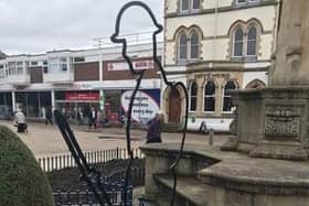 The iconic Tommy silhouette at the war memorial in Market Harborough town centre has been damaged by the stormy winds of the last few days.