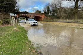 Storm Franklin has led to flooding on the East Farndon road going into Lubenham. Photo by Andrew Carpenter.