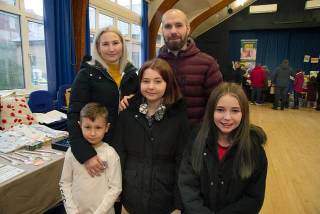 Vanessa and John Kelly with Nathan, 7, Grace, 12, and Marissa, 9, during the fundraising event in Fleckney.
PICTURE: ANDREW CARPENTER