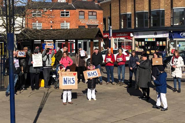 Health campaigners from Save Our NHS Leicestershire and the Campaign Against NHS Privatisation held protests on the Square in Market Harborough on Saturday.