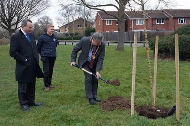 Cllr Neil Bannister plants the tree