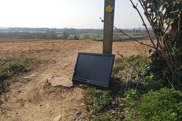 Fly-tippers have today (Wednesday) dumped a TV set on the edge of beautiful countryside in Market Harborough.