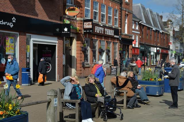 Busy on the Square in Market Harborough.
PICTURE: ANDREW CARPENTER