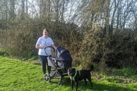 Supporter Janet taking on Miles for Rainbows with dog Tilly