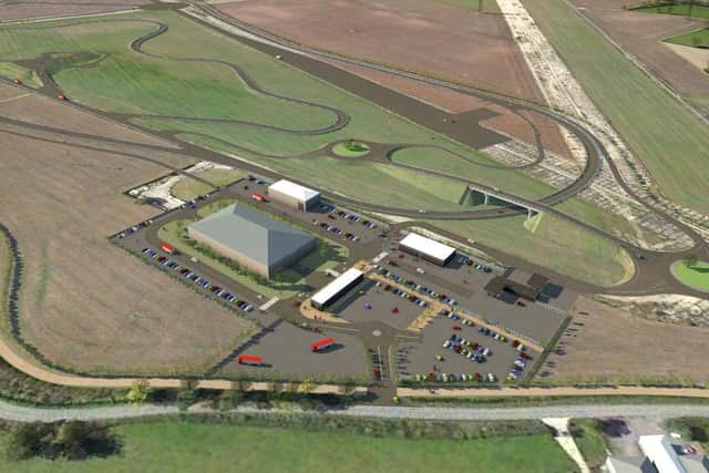Planning and development experts at Andrew Granger & Co have pulled out all the stops as Oakley Airfield is transformed into a state-of-the-art testing facility for automated car technology. Here is an artist's impression of the site.