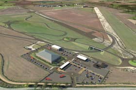 Planning and development experts at Andrew Granger & Co have pulled out all the stops as Oakley Airfield is transformed into a state-of-the-art testing facility for automated car technology. Here is an artist's impression of the site.