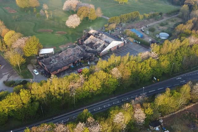 An aerial photo of the damage after a major fire at Lutterworth Golf Club. Photo by Andrew Carpenter.