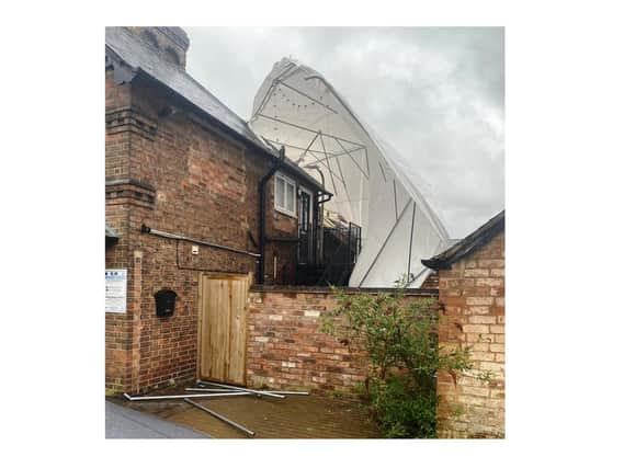 The Railway Arms pub on Station Street in Kibworth Beauchamp has been forced to close today after its marquee was blown away by strong winds last night (Monday).