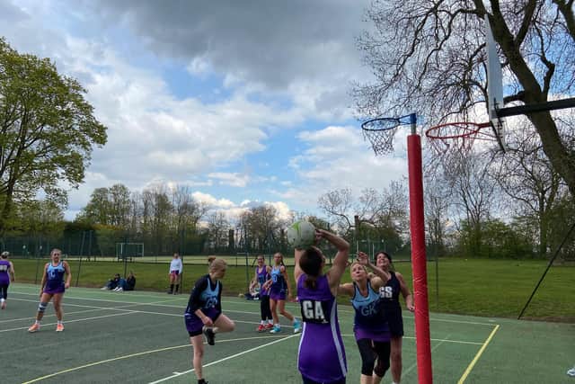 Action from the match between MHBCs and Harborough Harriers in the Market Harborough Netball League