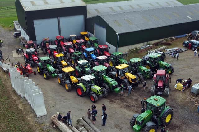 Tractors get ready to set off from Manor Farm in Clipston.
PICTURE: ANDREW CARPENTER