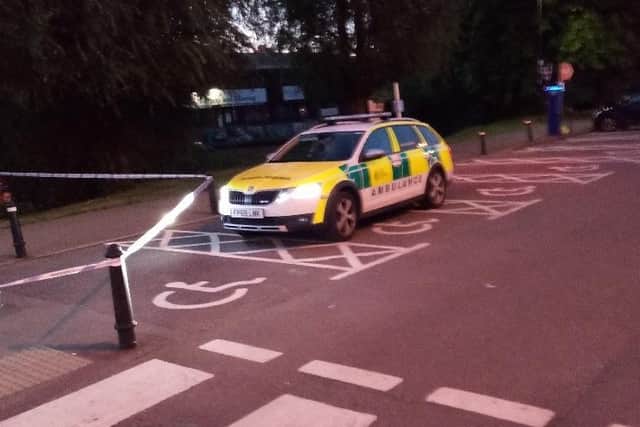 Police at the scene moments after Keiran was found with stab wounds.