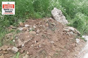 The people who tipped the pile of soil, bricks and concrete in the countryside off London Road, Great Glen, are being sought by Harborough council’s environmental crime team.