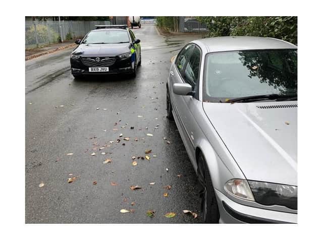 This uninsured BMW car that was causing an obstruction in Lutterworth could now be sent to the crusher