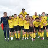 Harborough Town celebrate their FA cup progress