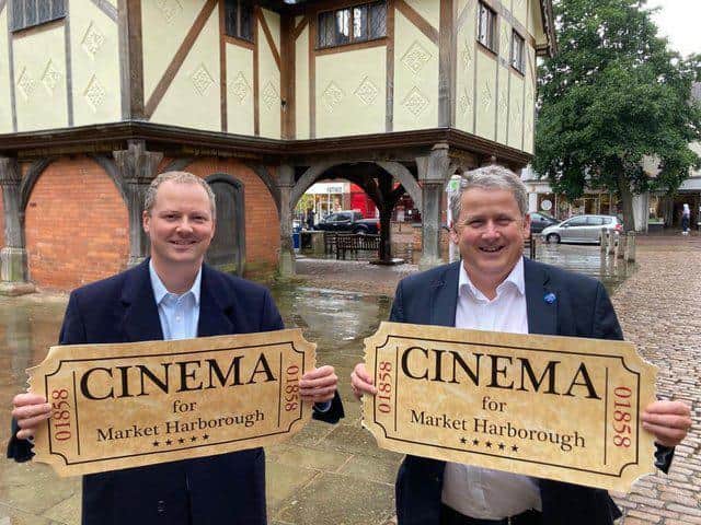 Harborough MP Neil O'Brien and council leader Phil King back the campaign to bring a new cimema to Market Harborough.