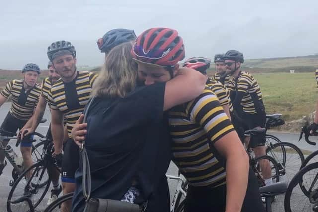 Chris with Ellis’s mum Tracey at the finish line.