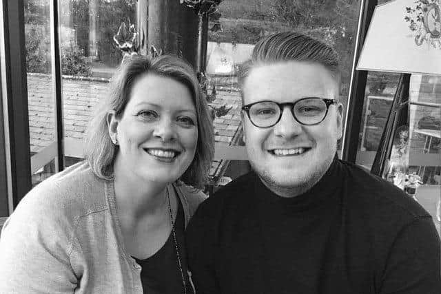Ellis White with his mother, Tracey.