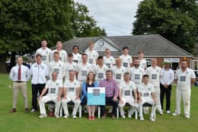 Bowden Cricket Club staged their successful President’s Day last weekend. The event was backed by shirt sponsors Andrew and Kathryn Cartwright of Wingates Gallery who posed for the camera with the players of the Bowden XI and President’s Invitiational XI. Picture by Andrew Carpenter