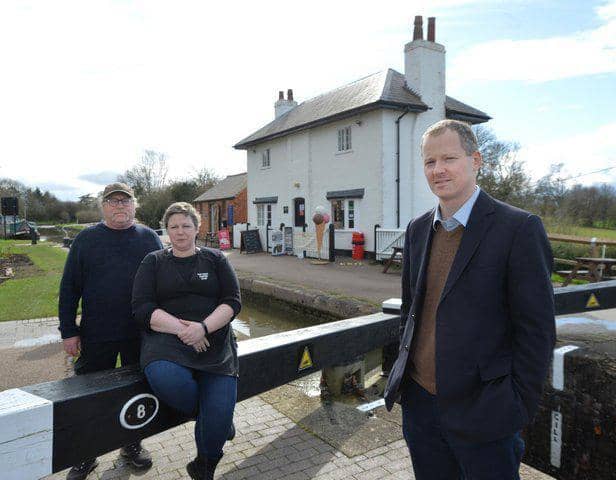 Gary Hives and Kelly Foster of Top Lock Coffee Shop with Neil O'Brien MP, during his fight to save his cafe. PICTURE: ANDREW CARPENTER