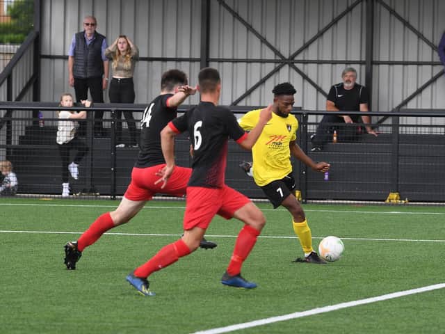 Nat Ansu scored what proved to be the winner as Harborough Town defeated Coventry United. Picture by Andrew Carpenter