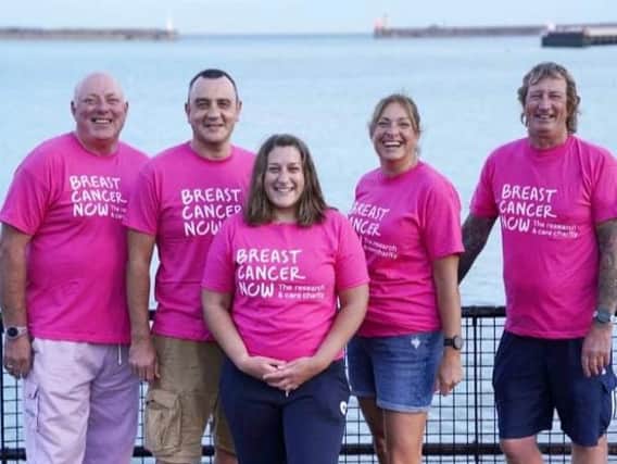 Kirsten Braham (second from right) alongside her Pink Wave team-mates Andy Foster, Laura Small, Shaun Woodward and Adam Boon.
