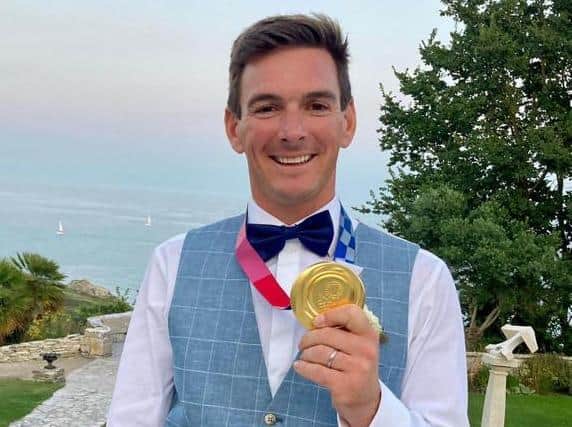 Market Harborough’s superstar sailor Dylan Fletcher has topped off the whirlwind month of his life by getting married to Charlotte Dobson – just 23 days after striking gold at the Tokyo Olympics.