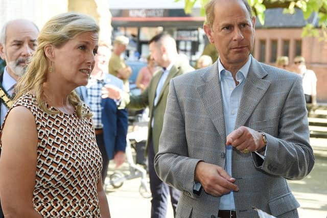 Their Royal Highnesses The Earl and Countess of Wessex in Market Harborough yesterday
