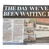 The Harborough Mail front page when the hospital opened