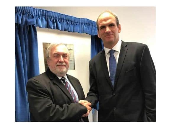 Phil Knowles and rugby union legend Martin Johnson at the opening