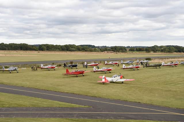 The chipmunks land back at Stoughton airport after forming a 75 for the anniversary.
PICTURE: ANDREW CARPENTER