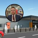 How the Sainsbury's store will look once complete and, inset, new manager Jay Lee