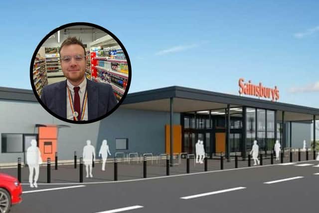 How the Sainsbury's store will look once complete and, inset, new manager Jay Lee