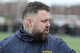 Harborough Town boss Mitch Austin was not happy with his team's performance in the draw with Corby (Picture: Phil Passingham)