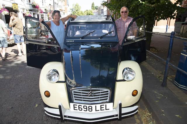 Kath Warren with her renault she built herself with husband John during the classic car show on Sunday.
PICTURE: ANDREW CARPENTER