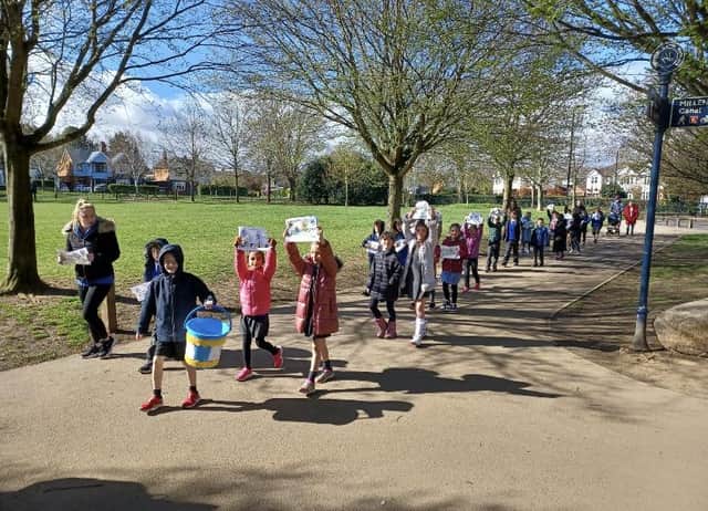 Schoolchildren at St Joseph's Catholic Academy took part in a sponsored walk around Market Harborough on Thursday April 7.