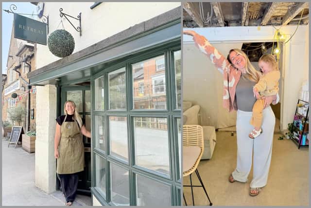 Charley outside of the new premises and with her daughter. Picture: Charley Allsop
