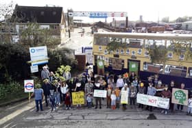 Villagers and supporters outside Shawell quarry on Saturday. Picture Andrew Carpenter