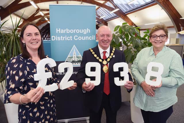 Chairman Stephen Bilbie presents £2,938.11 to from left, Kate Naish, director of income generation, and Lisa Harrison-Bryne, income generation manager of VISTA.
PICTURE: ANDREW CARPENTER