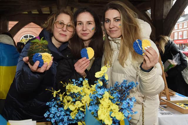 Natalya, Kateryne and Julia sell handmade crafts to raise money support families in war-torn Ukraine.