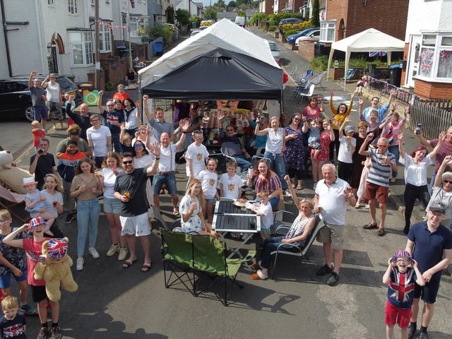 Residents during the Platinum Jubilee celebrations on Clarke Street in Market Harborough.