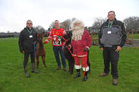 James Webb and Richard Parks of Buttercup Tearooms - which supplied alpacas Curly Wurly and Bobby - with Andrew Reeves and Santa.
