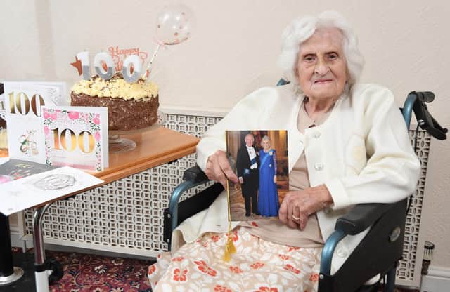 Florrie Brown celebrates her 100th birthday in Market Harborough.