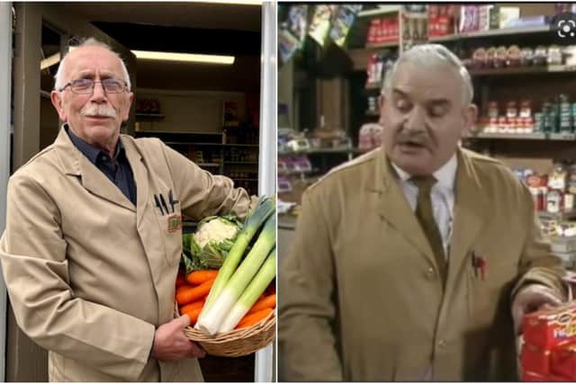 Don Hoare (left) is known by all and sundry in his native Billesdon as Arkwright after the curmudgeonly grocer brilliantly played by Barker in the smash-hit BBC sitcom Open All Hours in the 1970s and 80s.