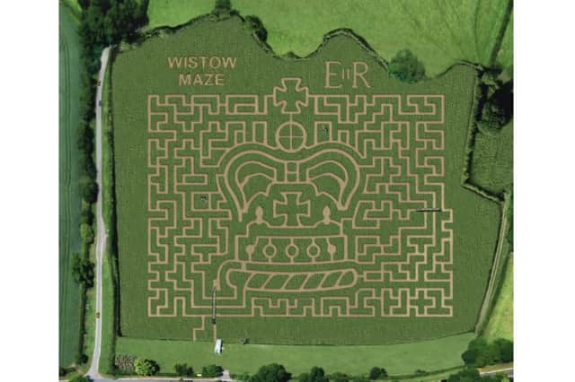 Award-winning Wistow Maze has been set up in the shape of the coronation crown to celebrate the Queen’s record-breaking Platinum Jubilee.