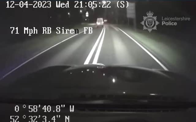 Dramatic footage released by the force shows the pursuit and arrest of a disqualified driver who failed to stop for police.