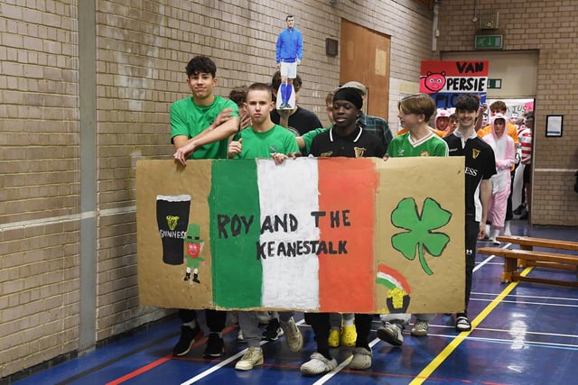 Teams parade before the start of the Robert Smyth Academy annual 24 hour sponsored sports event.