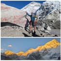 Clockwise from top left: Phil at base camp; Everest at sunrise; Phil near the top of Nangkar Tshang; Sun setting over Everest and Nuptse.