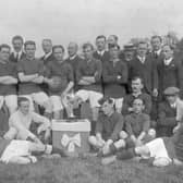 The winning Market Harborough Town side with the Market Harborough Charity Cup in 1914.