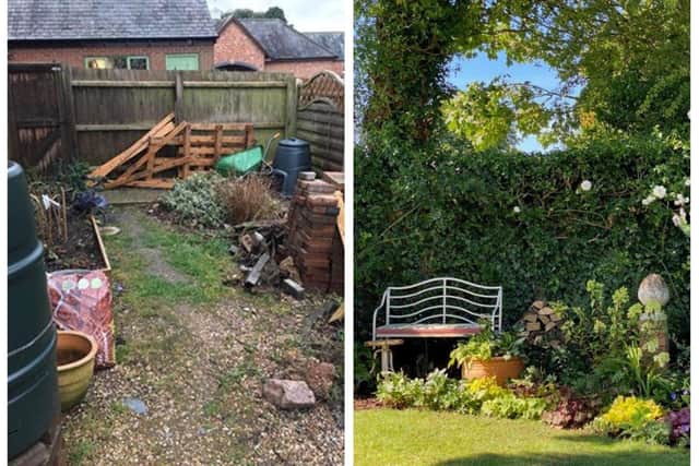 Before and after of Emma's garden