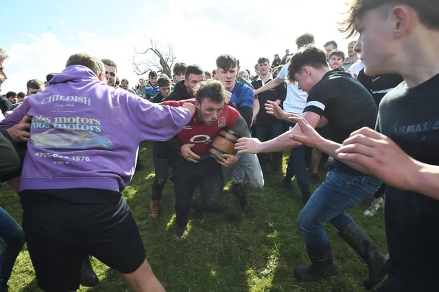Action during this year's Bottle Kicking.